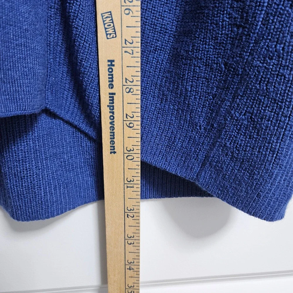 Lululemon Ribbed Long Wrap Cardigan Women 4 Blue‎ Merino Wool Blend Open Pocket
